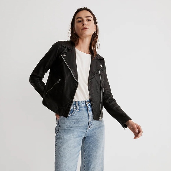 Madewell Washed Leather Motorcycle Jacket- New‎ S - Picture 1 of 11